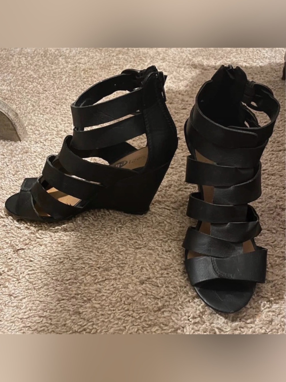 Black Strappy Double Side Buckle Wedge Sandals - Women